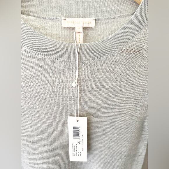 Rebecca Taylor Gray White Lace Combo Pullover Alpaca Wool Crew Sweater Size S - Picture 3 of 8